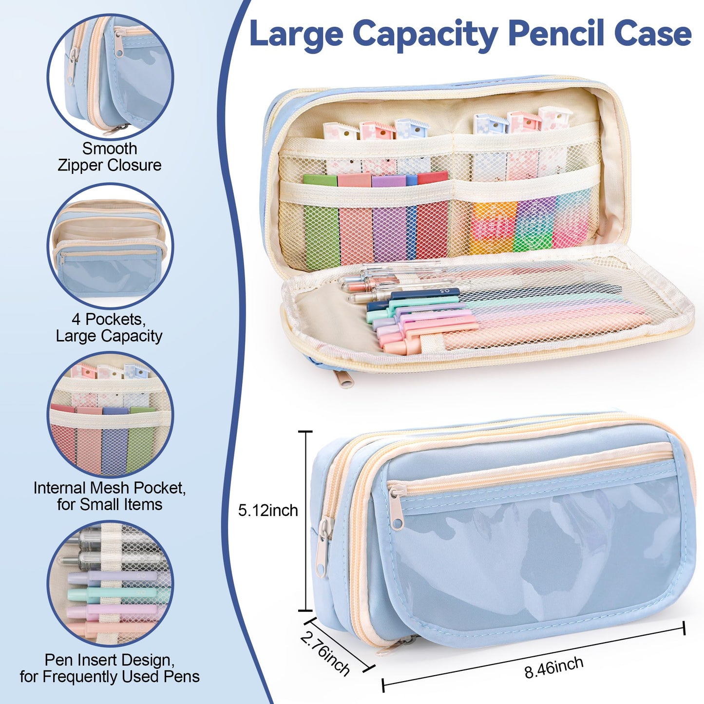DazSpirit 61 PCS Aesthetic School Supplies Set with Cute Pencil Case, Pastel No Bleed Highlighters, Gel Pens, Erasable Pens, Mechanical Pencils, Refills, Sticky Notes, Complete Stationery Kit