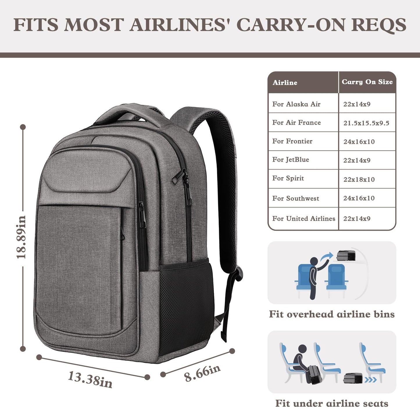 JARWAM Travel Backpack, Laptop Backpack for Men Women, 17 Inch Water Resistant Slim Casual Daypack College Travel Computer Nurse Work Bag Gifts for Men & Women, Grey