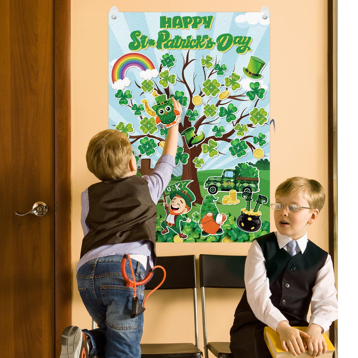 Cinrobiye St. Patrick's Day Shamrock Felt Tree Bulletin Board Kit DIY Classroom Church Religious Crafts Irish Holiday Decorations Kids Activity Supplies