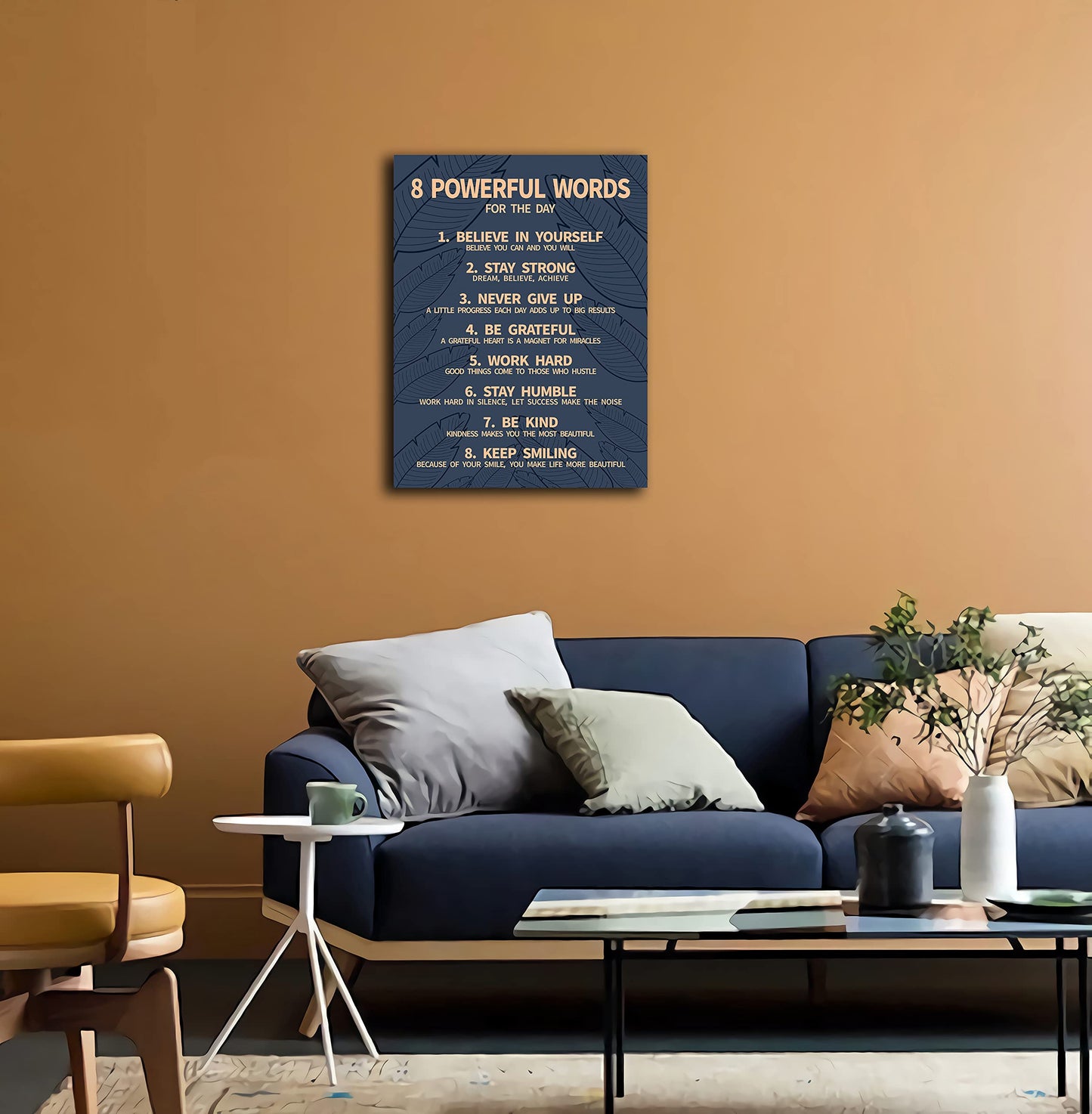 8 Rules Of Life Canvas Decoration Painting, Suitable For Office, School, Library,Home (29x38cm) Framed (Blue-8)
