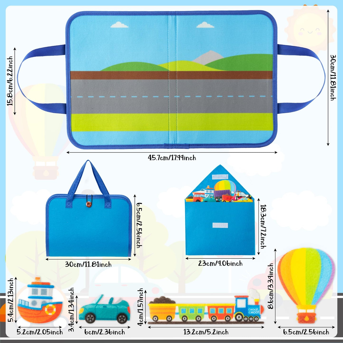 WATINC Travel Felt Board Story Set - 25PCS Portable Felt Board Educational Birthday Gift for Boys Girls, Themed Storytelling Preschool Early Learning Interactive Play Kit for Toddlers (Transportation)