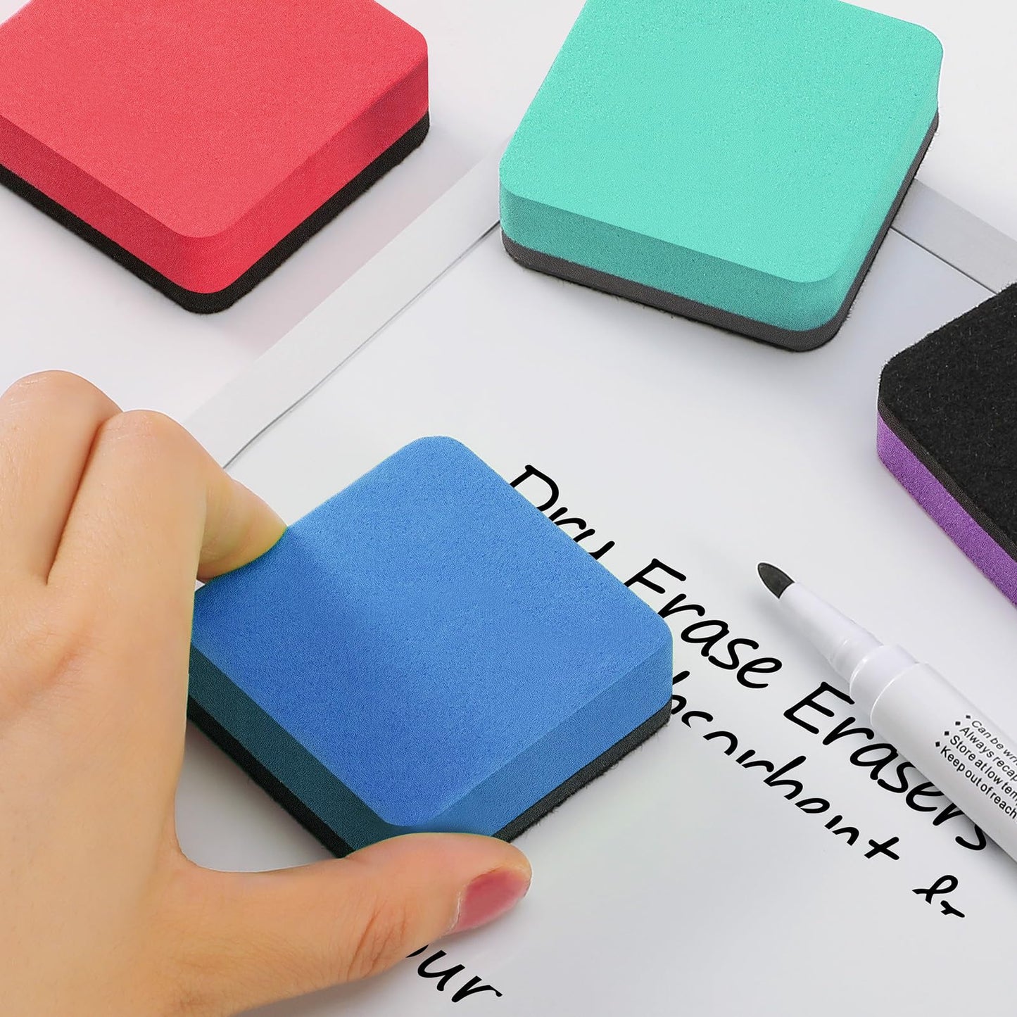 MaxGear 48 Pack Dry Erase Erasers, Magnetic Whiteboard Dry Erasers for Classroom, Mini Whiteboard Cleaning Pads, Chalkboard Wiper Teacher Supplies for School, Office, Home, 6 Color Set, 2 x 2 Inch