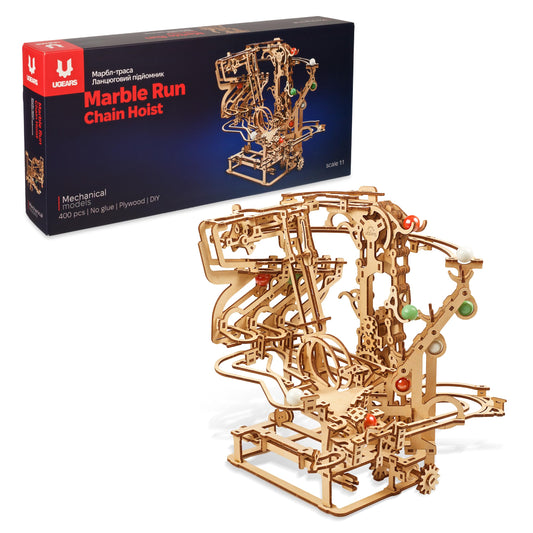 UGEARS Marble Run Chain Hoist 3D Wooden Puzzles for Adults - Wooden Model Kits for Adult Models for Adults to Build Mechanical Engineering Kit Brain Teaser, Hobby Set