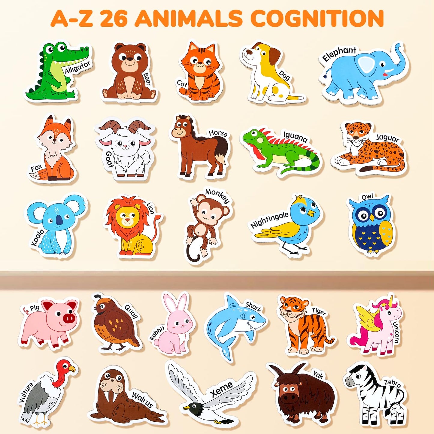 JoyCat Wooden Magnets for Kids – 26 Cute A-Z Animals Fridge Magnets for Toddlers, Large Magnetic Animal Refrigerator Toys, Fun Educational Learning Gifts for Toddlers 2 3 4 5 Years Old