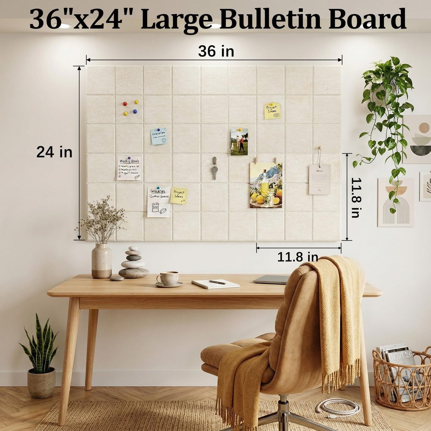 Large Felt Bulletin Board for Walls: 6-Pack Black Cork Board Alternative 11.8x11.8 Inch Peel and Stick Pin Board Wall Decor for Home Organization, Office Memo Board, Self-Adhesive Wall Tiles