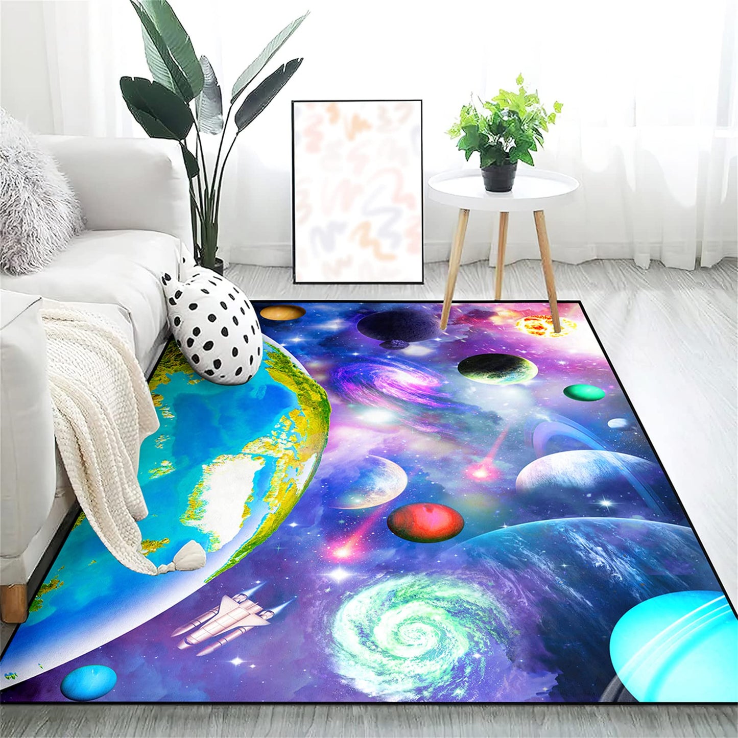 Space Rug Universe Galaxy Starry Planet Area Rug Space Themed Bedroom Decor Carpetfor Playroom and Bedroom Space Carpets Decor 4'×5'