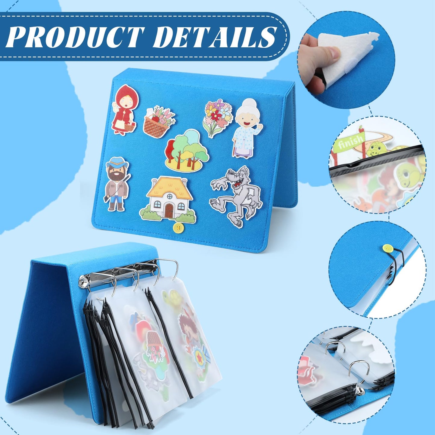 Windkream 16 Pack Felt Board Story Sets Flannel Felt Story Board Pieces with a Multi Functional Pieces Storage Binder and 16 Pcs Pocket for Activities Time(Fairy Stories)
