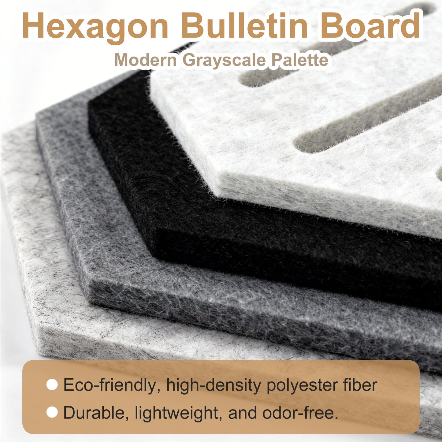 12 Pack Hexagon Cork Board, Modern Grayscale & Hexagon Felt Bulletin Board with 70 Pins, 11.8x10.2 Felt Board,for Home Office Decor Wall Art & Vision Board with Cut-Out Designs