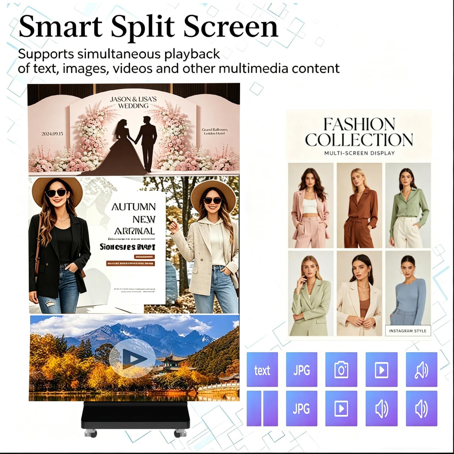 91" LED Digital Signage Display with Flight Case, Triple Foldable Spliceable LED Poster Screen,GOB Commercial Kiosk, Smartphone One-Cick Control, for Events, Rentals