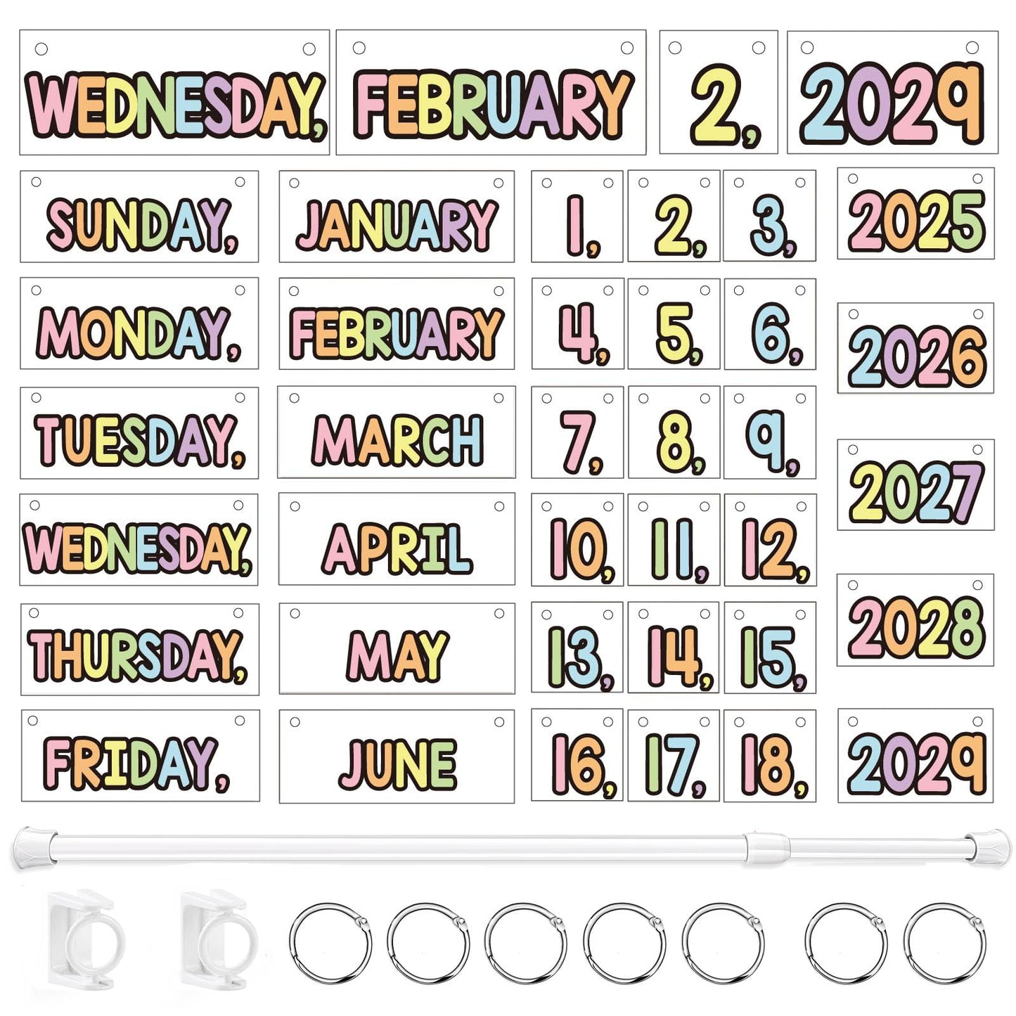 Flip Calendar Bulletin Board Set Classroom Decorations for Whiteboard with Adjustable Flip Calendar Rod Holder Date Cards Days of The Week for Classroom School Supplies(Pastel)