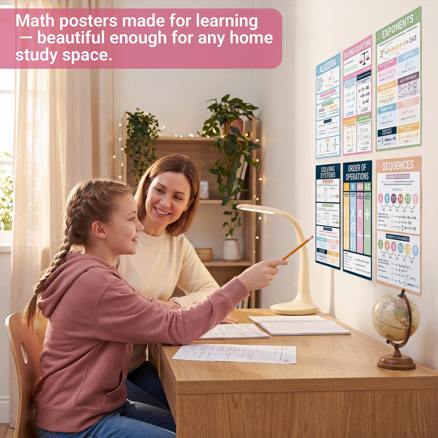 BrightenKidz 8 Pack Math Posters for Middle School, 11x17 Back to School Laminated Educational Chart, Teacher Must Haves for Classroom Homeschool Decor, Algebra Linear Equations Order of Operations
