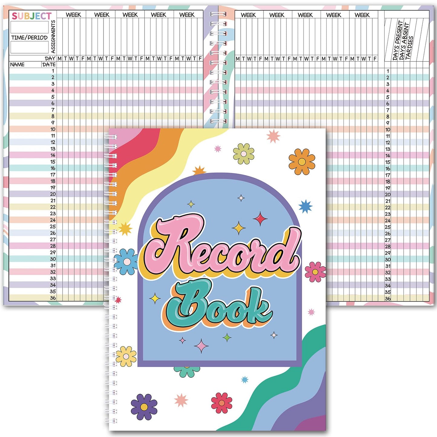 Fuyoooo Retro Remix Teacher Record Book Teacher Grade Books 2026-2027 Spiral Bound Record Planner 2026 Class Grade Book Office Favors for Classroom Attendance Decoration Double Sided
