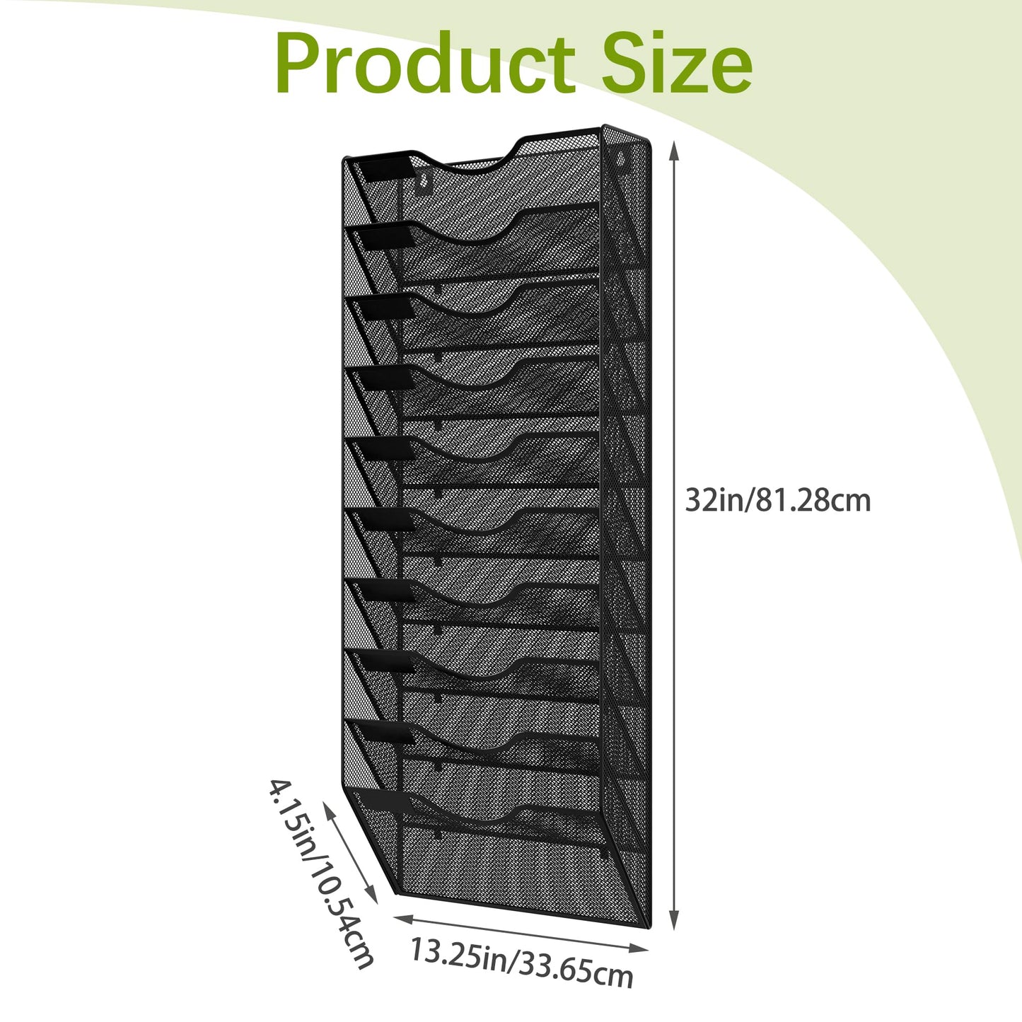 EasyPAG 10 Pocket Mesh Wall File Organizer, Hanging Paper Folder Holder with Classify Label, Vertical Wall Mount Mail Organizer for Office Home Classroom, Black