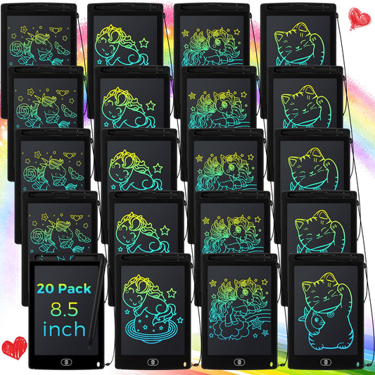 Zhehao 20 Pack LCD Writing Tablet for Kids: 8.5 Inch Colorful Drawing Doodle Boards - Reusable Erasable Doodle Board Educational Learning Toys Gifts for Toddlers Ages 3-8 Party Favors(Black,Cute)