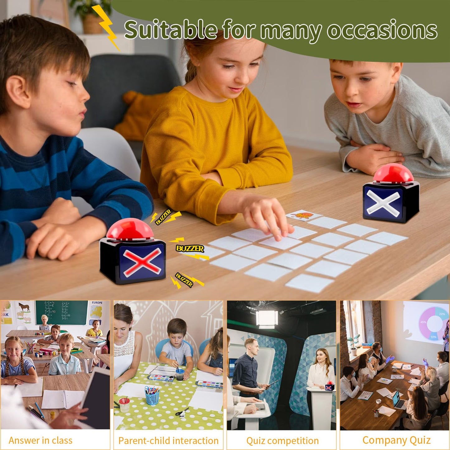 Yeffxior 4 Pack Game Buzzer with Lights and Alarm Sound Party Contest Sound Button Toy Buzzer for Game Shows, Trivia Quizzes and Family Talent Shows
