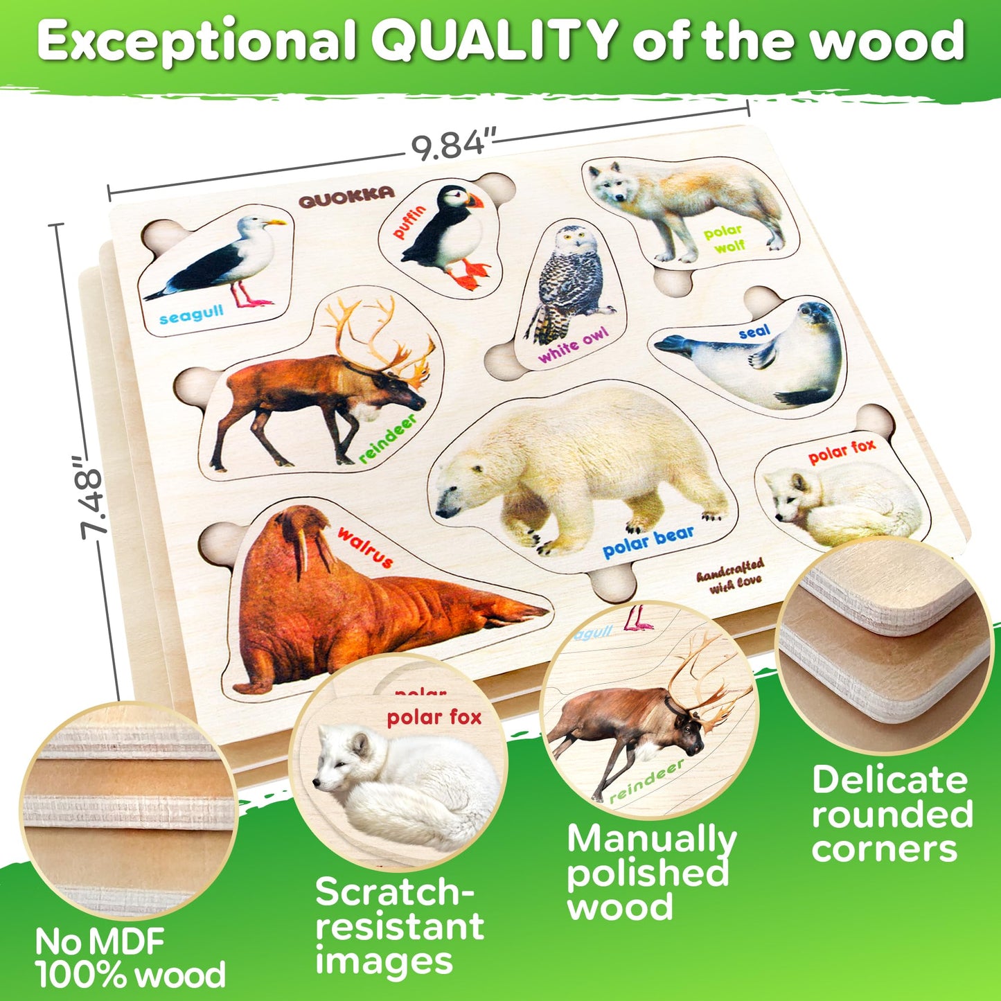 QUOKKA Wooden Puzzles for Toddlers 1-3 – 3xSET Kids Puzzles Ages 2-4 – Montessori Toy Puzzle for Toddlers 3-5 – Wood Toy Learning Realistic Insects - Arctic Animals - Birds for Boy and Girl
