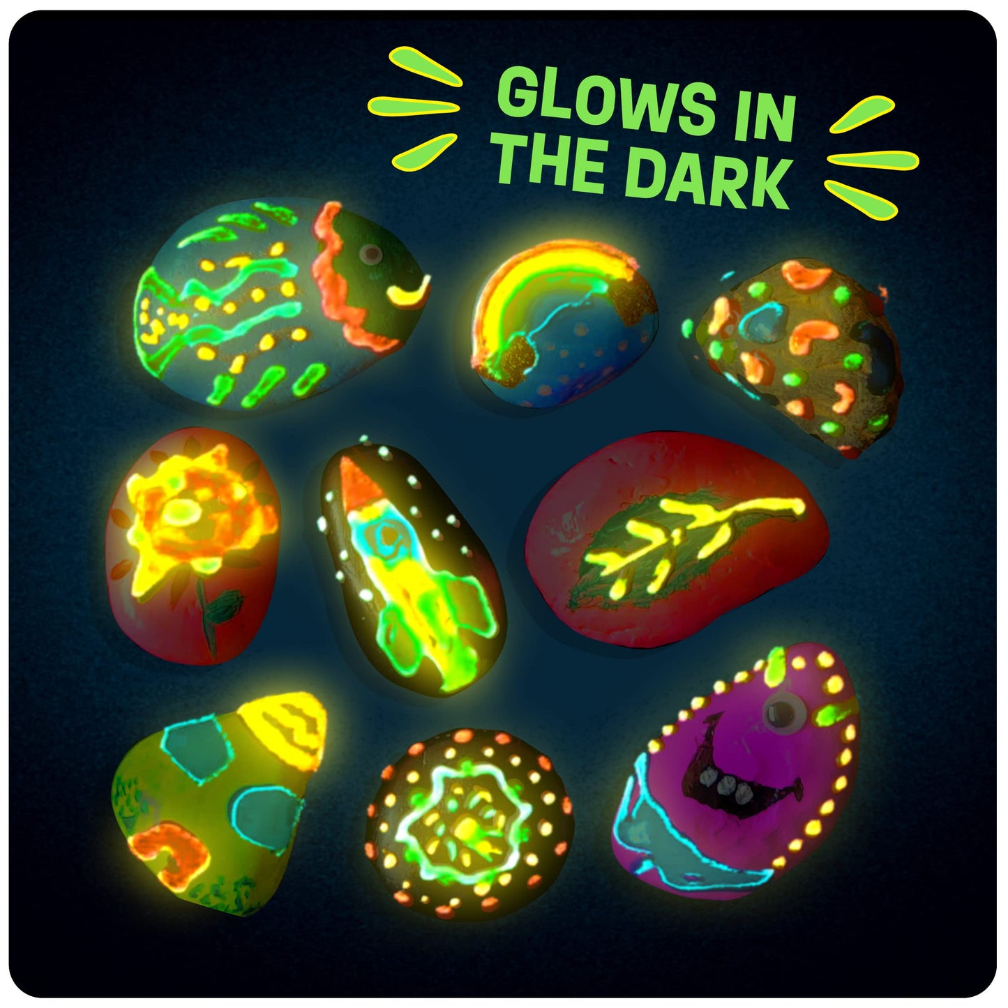 Dan&Darci Kids Rock Painting Kit - Glow in The Dark - Gifts Arts & Crafts for Boys and Girls Ages 6-12 - Craft Activities Kits - Creative Art Toys for 6, 7, 8, 9, 10, 11 & 12 Year Old Kid