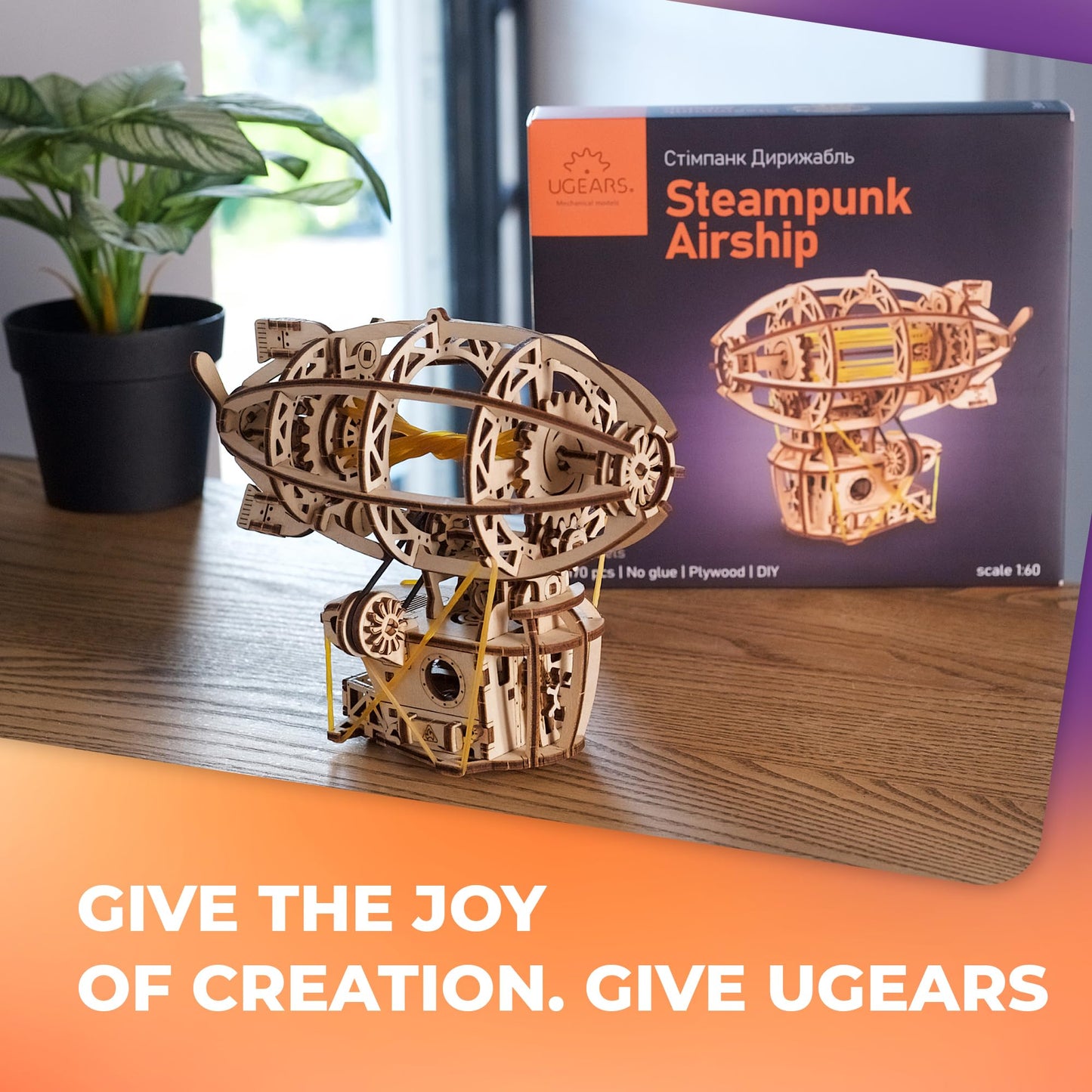UGEARS Steampunk Airship 3D Wooden Puzzles for Adults - Wooden Model Kits for Adults Zeppelin Model Airship Steampunk Kit Brain Teaser, Hobby Set Home Decoration