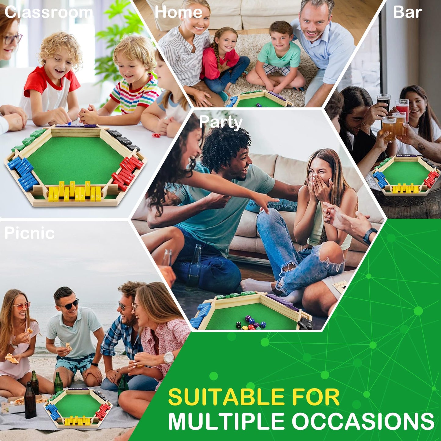 ITOMTE Shut The Box Game Wooden, 1-6 Players Dice Board Game for Adults and Kids, 10 Numbers Math Games - Educational and Entertaining, Classic Table Flip Blocks for Family Game Night