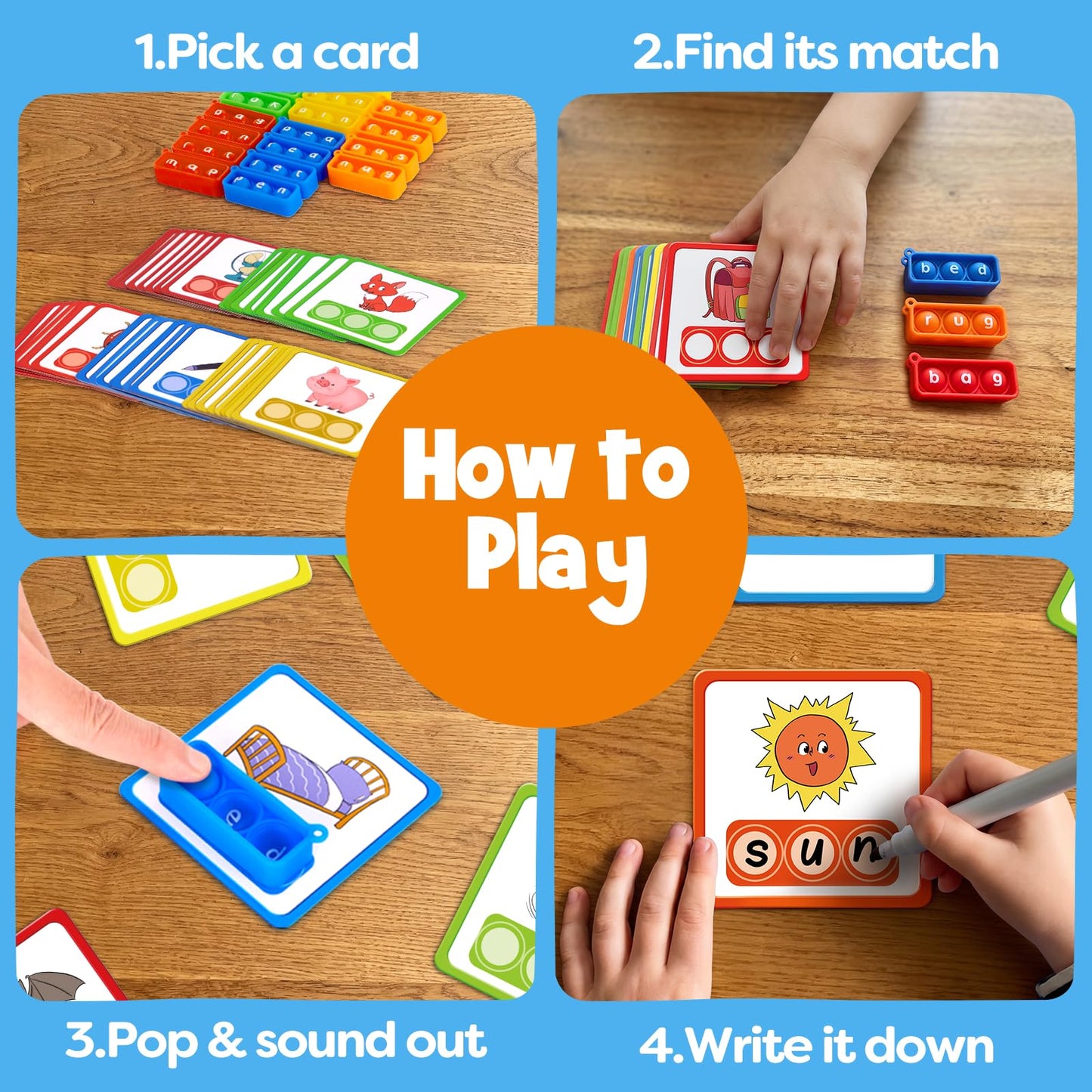 Aizweb CVC Word Games Kindergarten,Phonics Games for Kids Ages 3-8,CVC Flashcards for Preschool Special Education Classroom Supplies,Reading&Spelling Activity Phonics Manipulatives for Kids