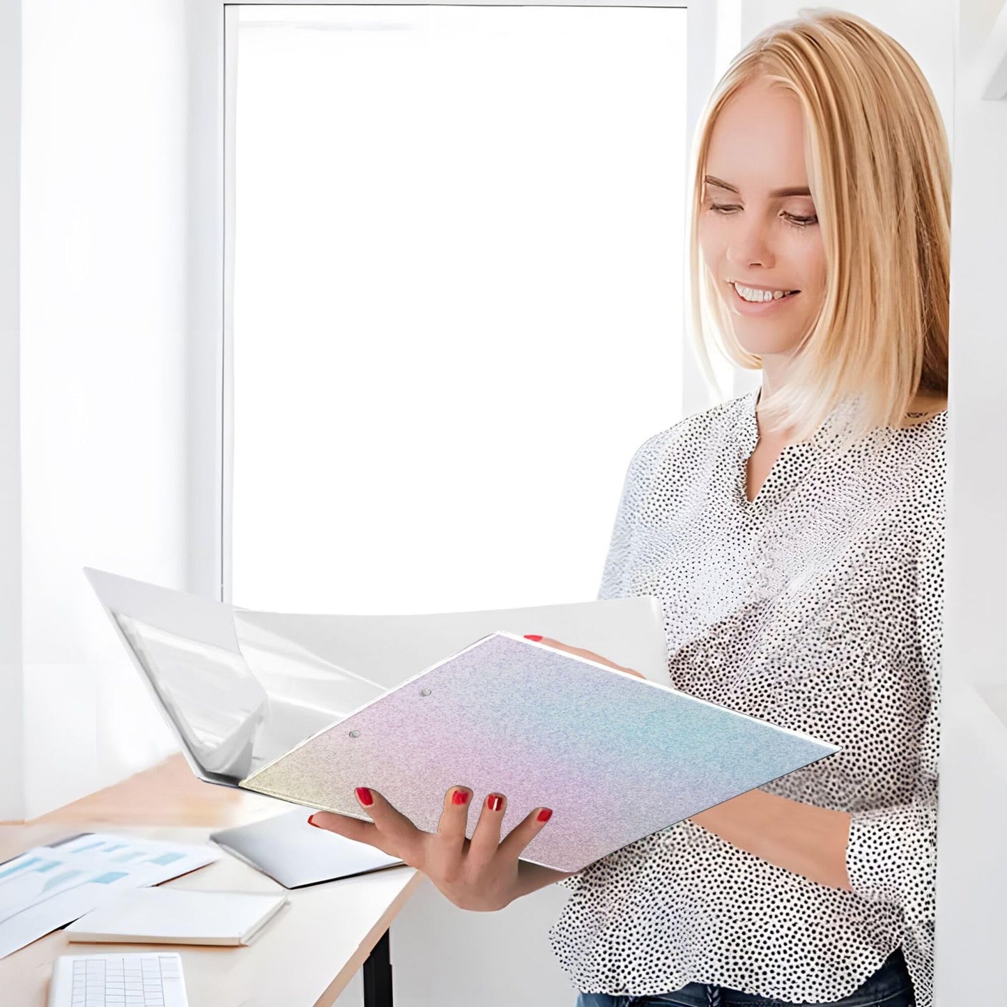 Rainbow Round Ring Binders 1.5 Inch White Pink Gold Marble Tie Dye 3 Ring Clipboard Binder for Office School Work Supplies File Folder Document 200 Sheet Capacity Easy Open