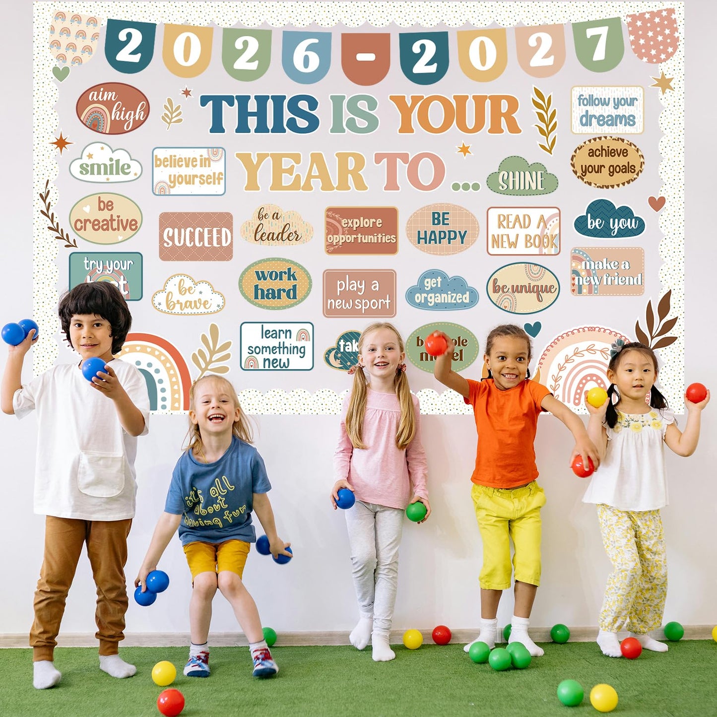 This is Your Year Bulletin Board Decorations Boho Welcome Back to School Bulletin Board Sets Inspirational Poster Positive Affirmations Wall Decor for Teacher School Office Chalkboard Wall Door Decor
