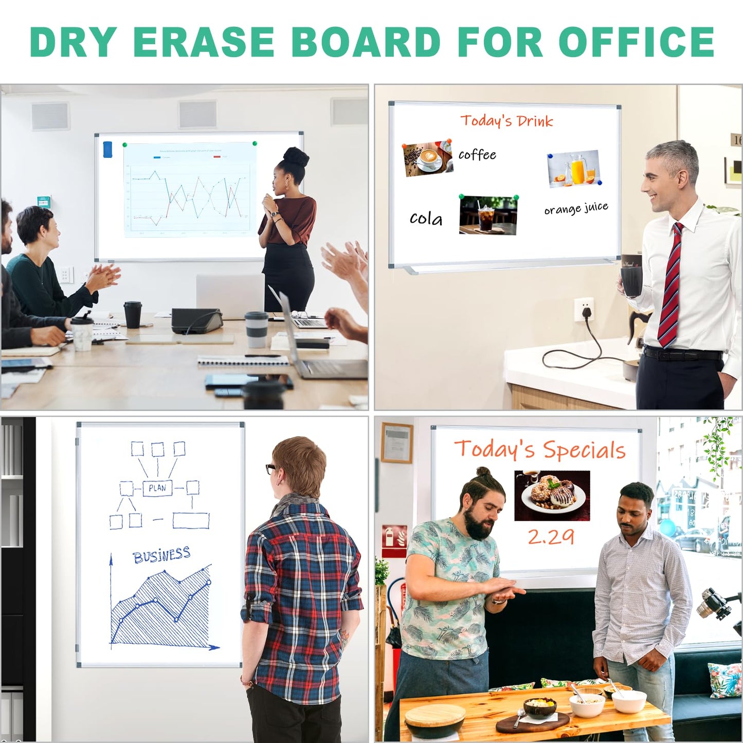 H-Qprobd 3' x 2' Whiteboard Dry Erase White Board for Wall 36x24 (3pcs) Magnetic Boards for Office Classroom & Home, Small Wall Whiteboard Including 6 Markers, 20 Magnets, 2 Erasers