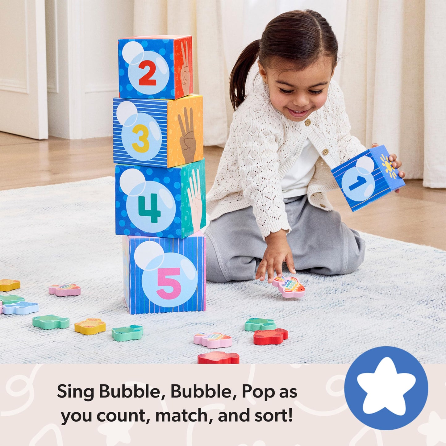Melissa & Doug® Ms. Rachel™ Sort and Count Nesting and Stacking Blocks with Wooden Fish Preschool Learning Toy for Boys, Girls - FSC Certified