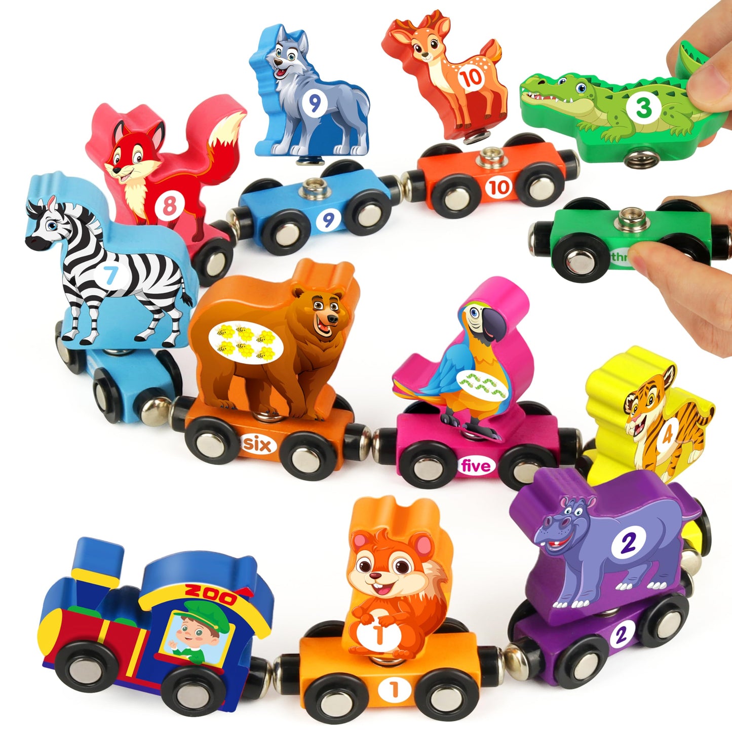 Vanmor Wooden Train Set for Toddlers, Magnetic Animal Number Train Toys for Ages3-5, Toddler Learning Toys, Fine Motor Skills Educational Toys, Preschool Activities, Toddler Boy Girl Gifts