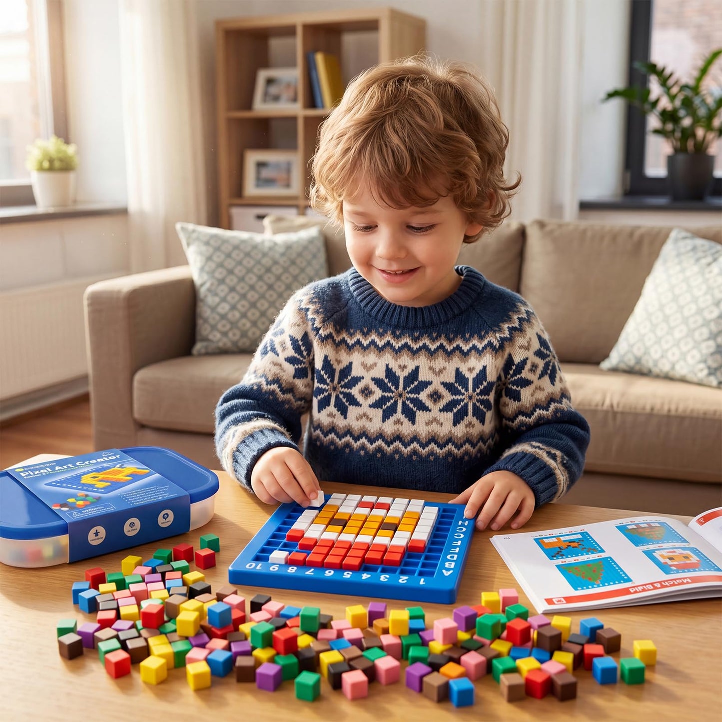 Odoorgames Pixel Art Creator - STEM Toys - 400 Hard Plastic Cubes, Fine Motor Skills Educational Games & Kindergarten Activities Toy for Kids
