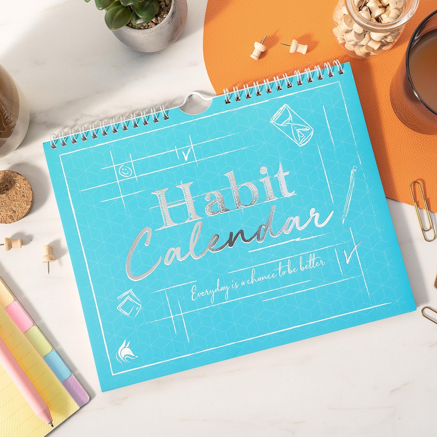 Clever Fox Habit Tracker Calendar – Inspirational Goal Tracker and Habit Calendar for Atomic Habits – Colorful Habit & Goal Planner Journal to Boost Productivity – 24 Months, 10″ x 8″ (Turquoise)