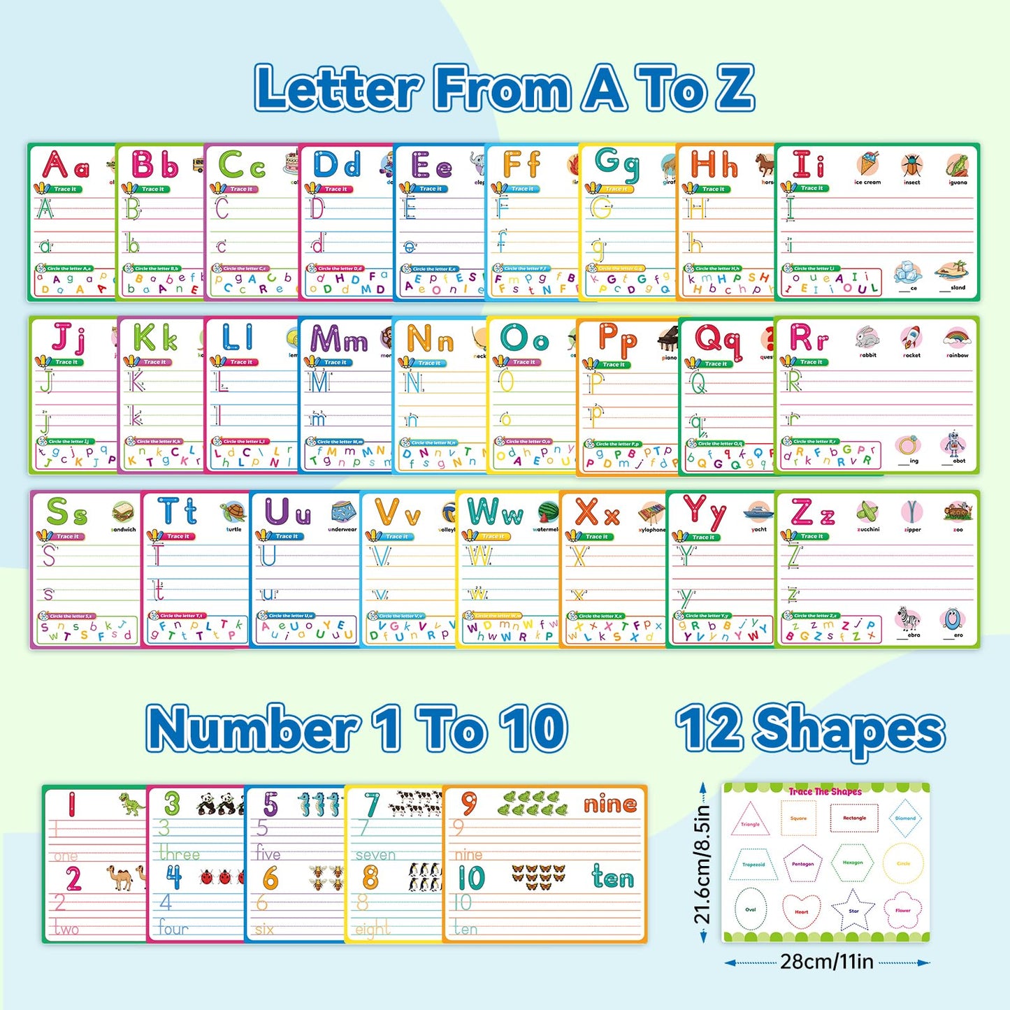 PraxiKidy Alphabet Number Shapes Flash Cards,Handwriting Practice Writing Tracing Phonics Preschool Kindergarten Toddler Learning Activities Homeschool Classroom Autism Educational Toys ABC Letter