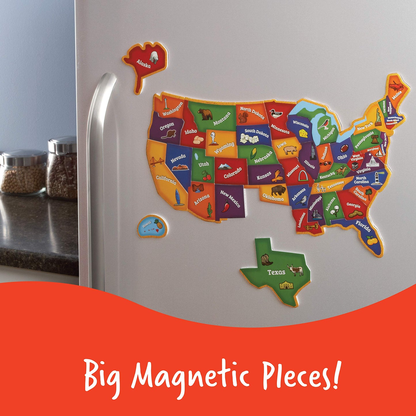 Learning Resources Magnetic U.S. Map Puzzle - Educational Map of the United States of America, Geography Matching Games, Kids Homeschool and Classroom Must Haves, Gifts for Boys and Girls