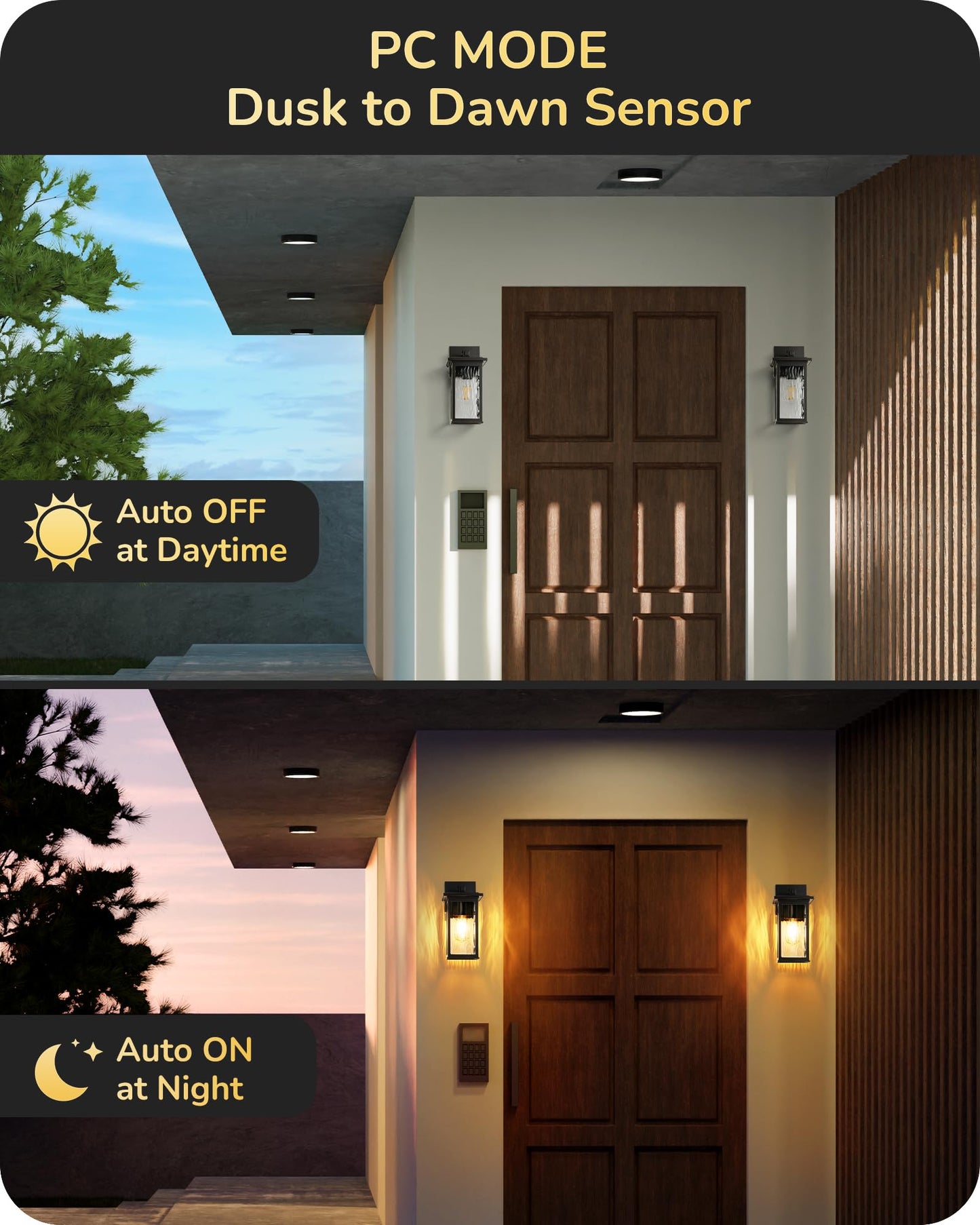EDISHINE Outdoor Wall Light, Dusk to Dawn Sconce, Aluminum, Black, Model HOWL06S