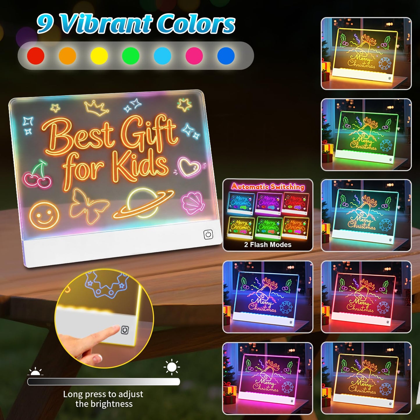 Rechargeable LED Drawing Board for Kids, 16" Light Up Acrylic Dry Erase Board, Lumi Board LED Note Board with Invisible Stand Glow Doodle Board Birthday Gifts for Kids Black