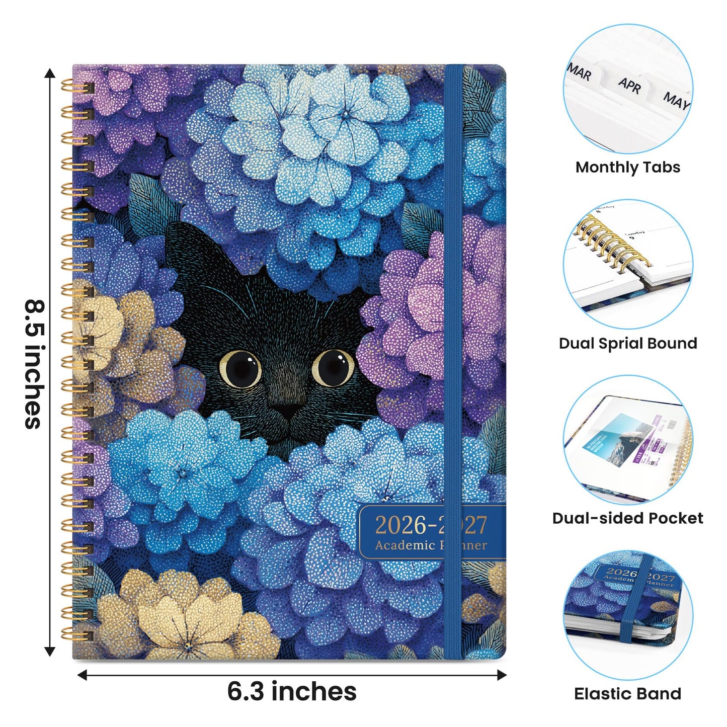 Academic Planner 2026-2027, Monthly and Weekly Calendar Planner, July 2026 - June 2027, Pretty Hardcover Teacher Student Planning Agenda Book with Tabs, Fit for School Office Supplies, 6.3" x 8.5", Hydrangea Hideaway