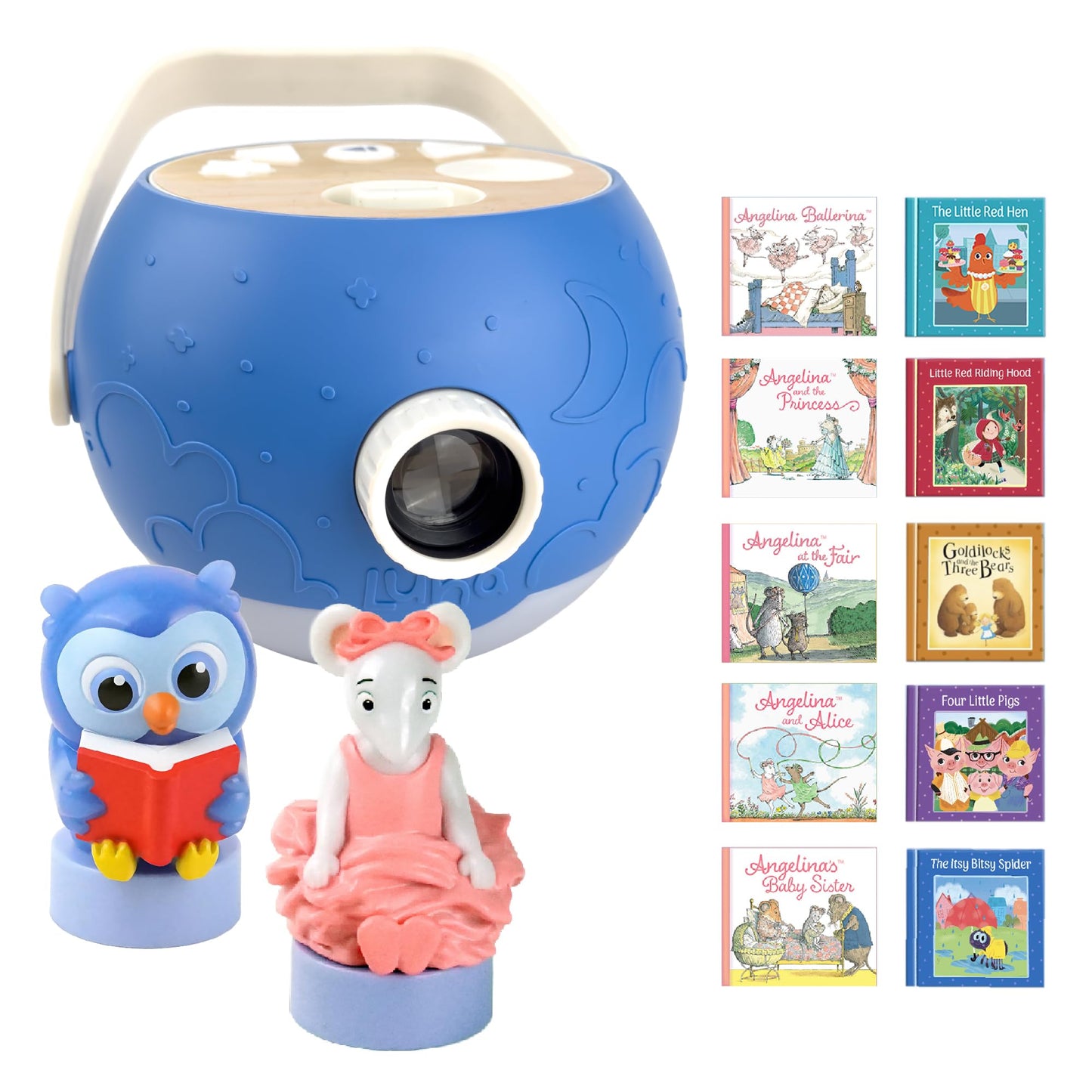 LUNA STORYTIME Kids Book Projector Bundle with Owl & Angelina Ballerina, 10 Stories & 10 Songs, Night Light with Soothing Music, Screen-Free Toy for Toddlers Ages 3+
