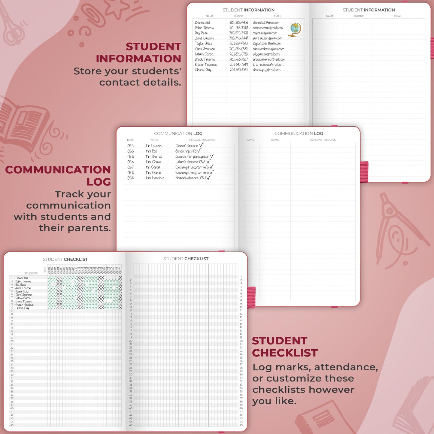 Clever Fox Teacher Planner – School Year Planner with Calendars & Lesson Plans – Teacher Plan Book for Classroom & Homeschool Organization - Undated, 7x10″, Hardcover (Wine Red)