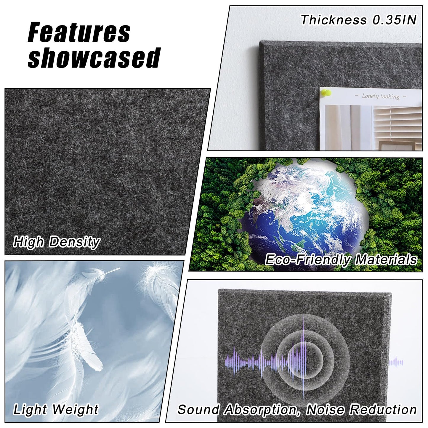 Large Cork Board 36" x 24", 6 Pack Felt Bulletin Board with 30 Pushpins, Cork Boards Alternative with Self-Adhesive Strips, Felt Wall Tiles Pin Boards for Walls Office Home School Decor-Dark Gray