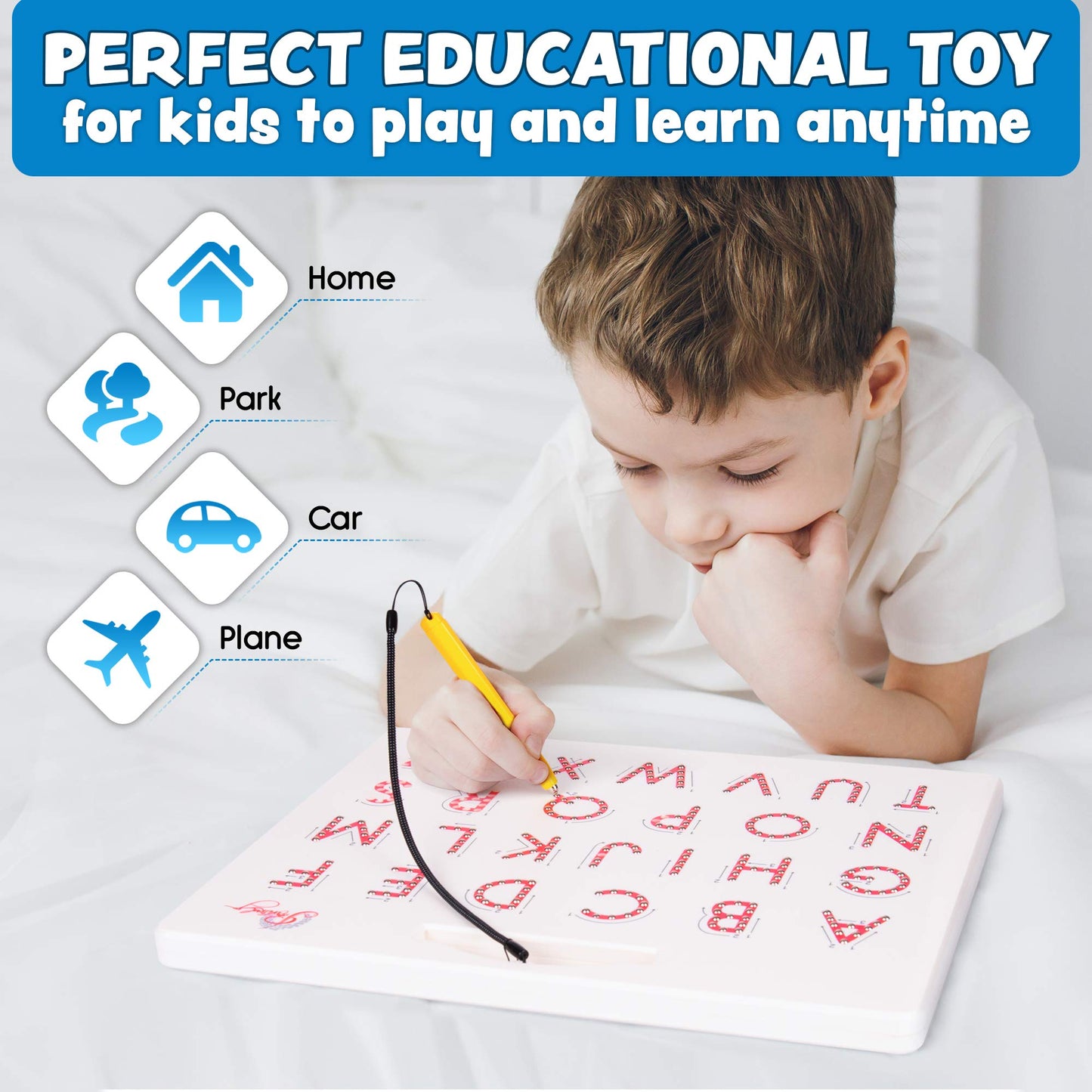 Povitrulya Magnetic Alphabet Tracing Board - double-sided upper & lower case Magnetic Drawing Board, ABC magnets for learn to write with magnetic pen, STEM toy letters learning, good for homeschooling