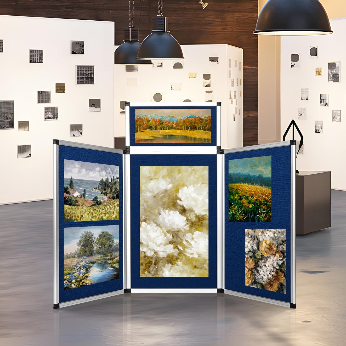 Nisorpa Trade Show Presentation Board, Aluminum Trifold Poster Board 70.8 x 35.4 Inch Display Board with Storage Bag, 3+1 Table Top Folding Panel - Blue