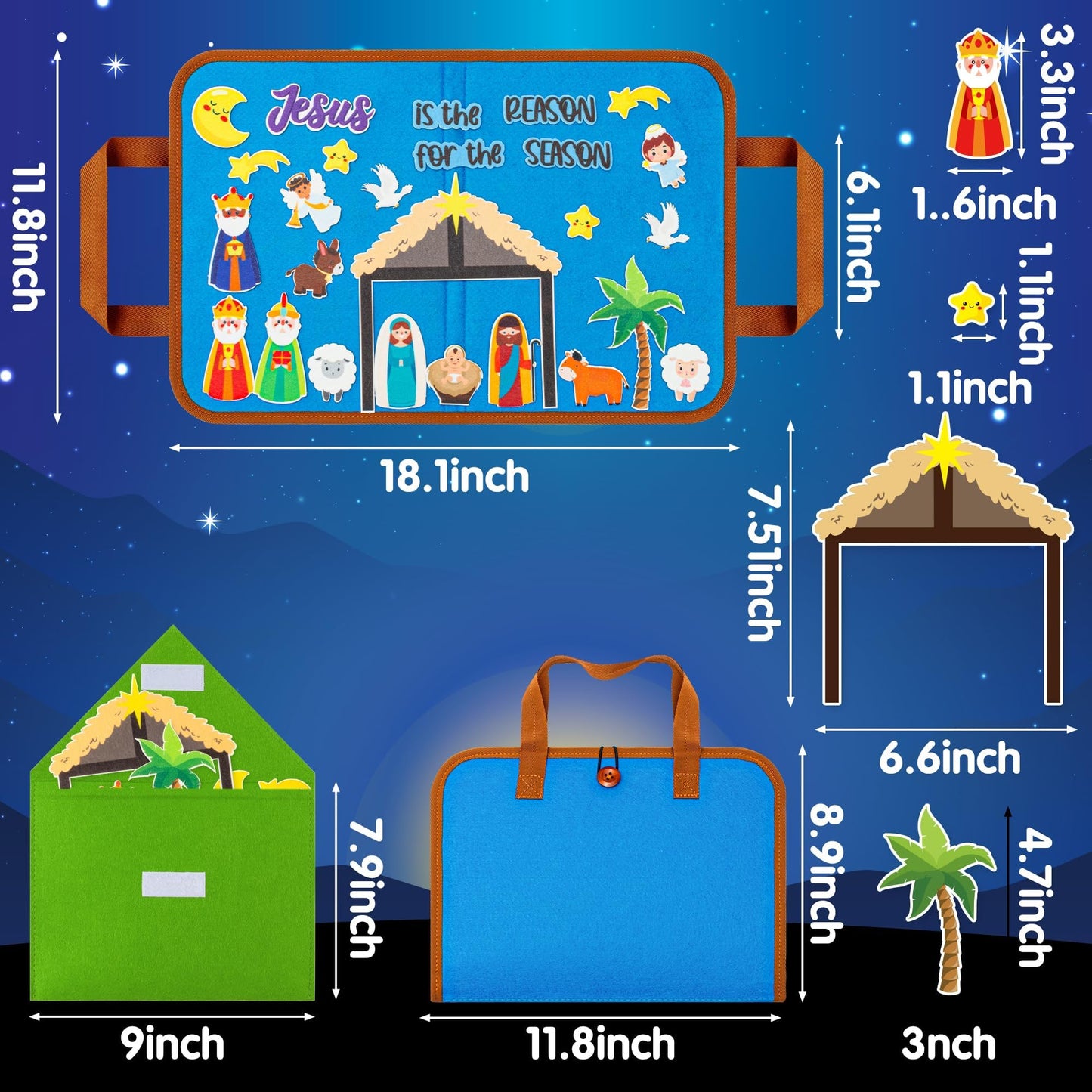 WATINC Travel Felt Board Story Set - 28PCS Portable Felt Board Educational Birthday Gift for Boys & Girls, Themed Storytelling Preschool Early Learning Interactive Play Kit for Toddler (Nativity)
