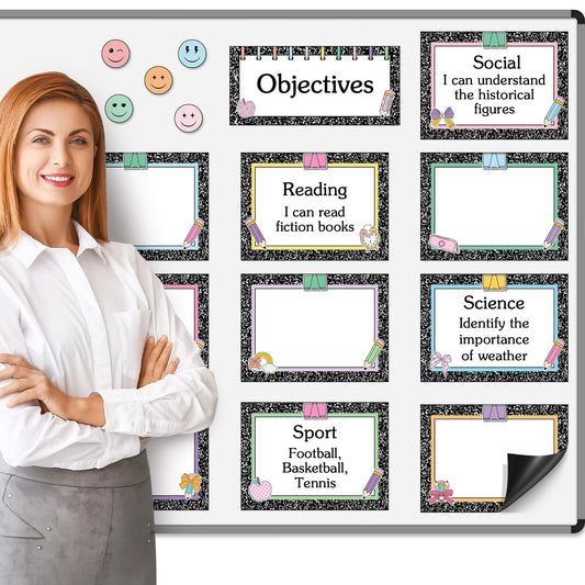 Trandraft 16 Pcs Magnetic Write Wipe Organization Chart Classroom Dry Erase Labels Learning Objectives Board for Whiteboard Goals Targets Classroom Teaching Supplies (Artwork)