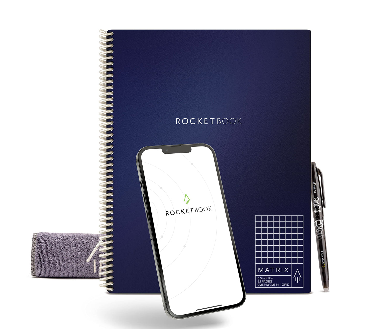 Rocketbook Matrix Smart Reusable Graph Paper Notebook, Digitally Connected, Isometric Notebook, Letter Size 8.5x11, Blue