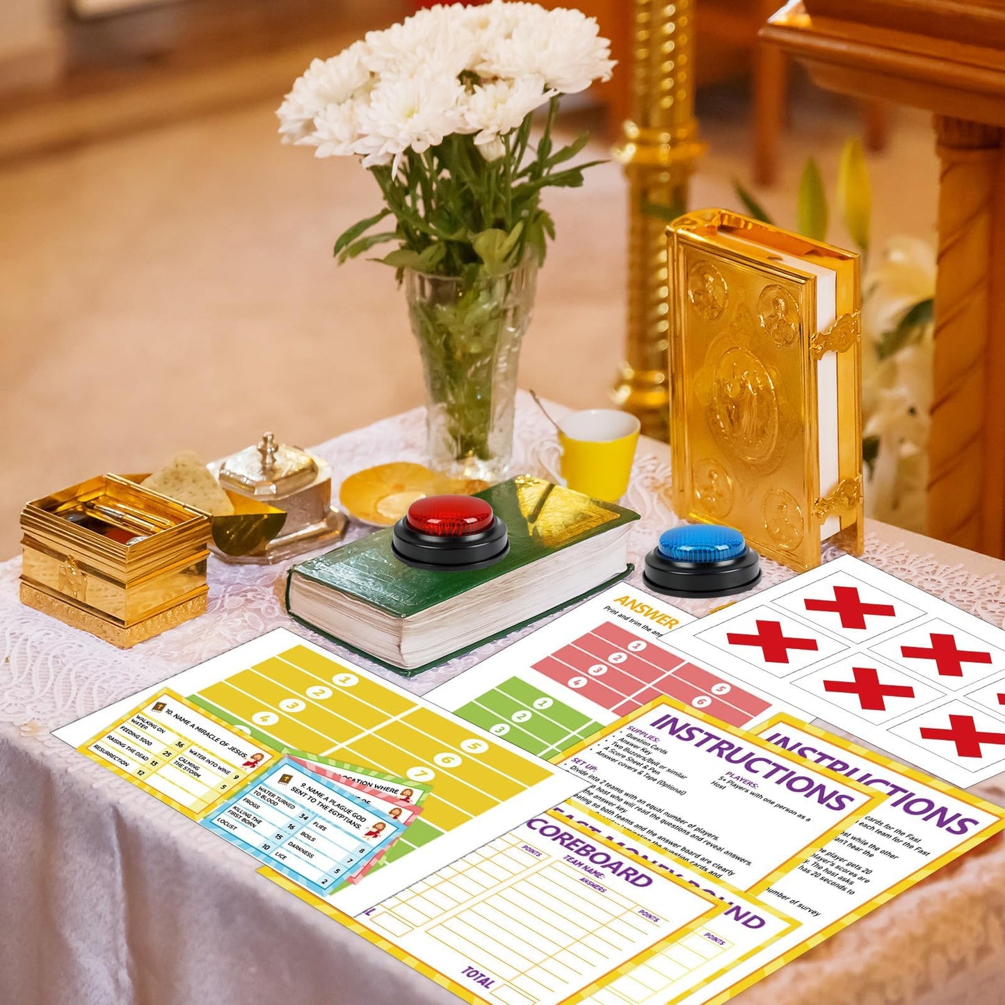 Christian Bible Feud Game with Buzzers Religious Trivia Card Game for Church Group Activities Bible Quiz Game for Family Game Night Christmas Party Classroom Team Building