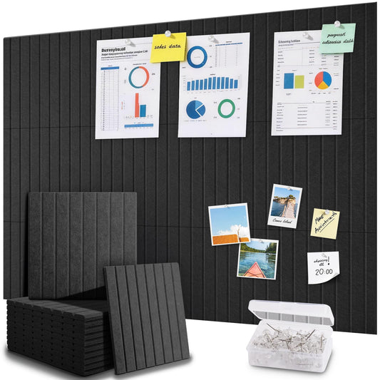 48" x 36" Large Cork Bulletin Board Tiles, Peel and Stick Felt Wall Panels for Vision, Message Center, Picture and Prayer Board for Office, Dorm, Room and Desk Decor(Black)