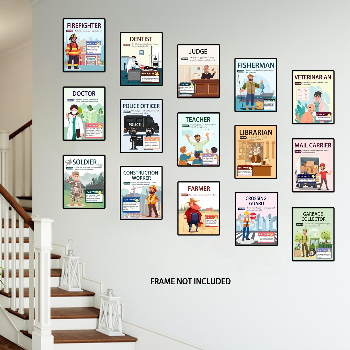 15 Pcs exquisite community assistant posters for classroom and vocational education, helping students easily understand various professions, making them an excellent choice for teacher gifts.8X10inch, Unframed