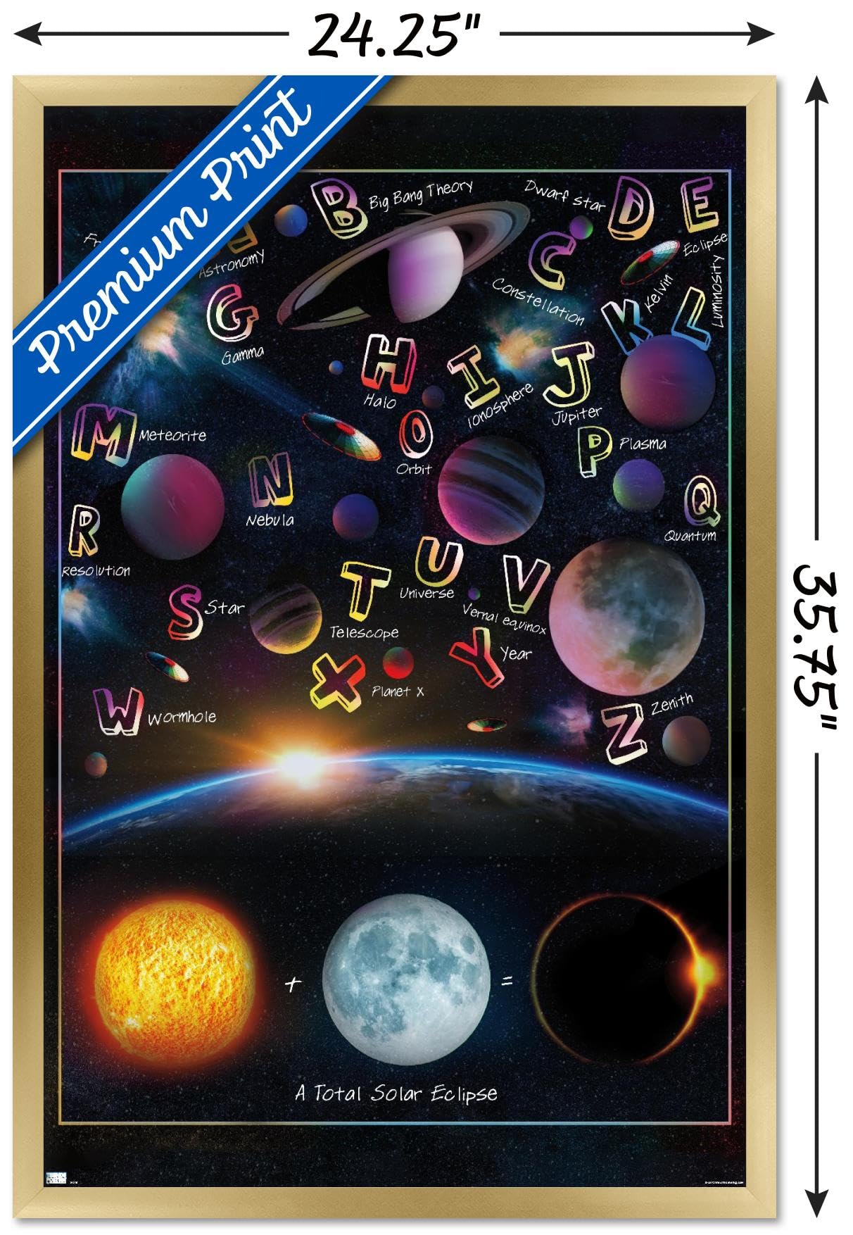 Trends International Ali Chris - The Solar System: Total Eclipse Letters Wall Poster, 34L x 22.4W, Gold Framed Version