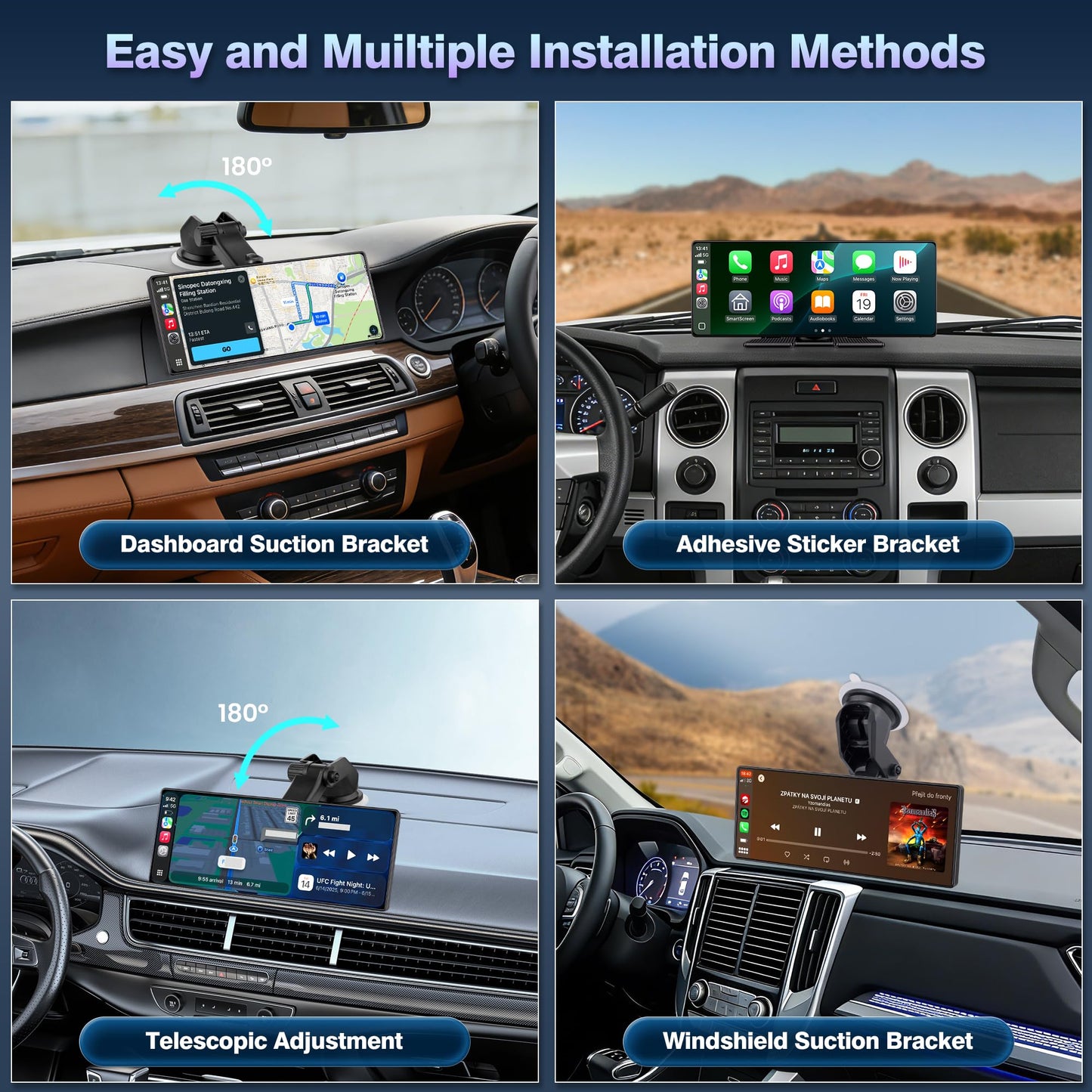 Gikktdr Carplay Screen for Car, 10.26'' Upgrade Wireless CarPlay & Android Auto Car Play Screen with 60PFS,1080P Backup Camera (with a Camera Bracket), GPS Navigation, Voice Control for All Vehicles