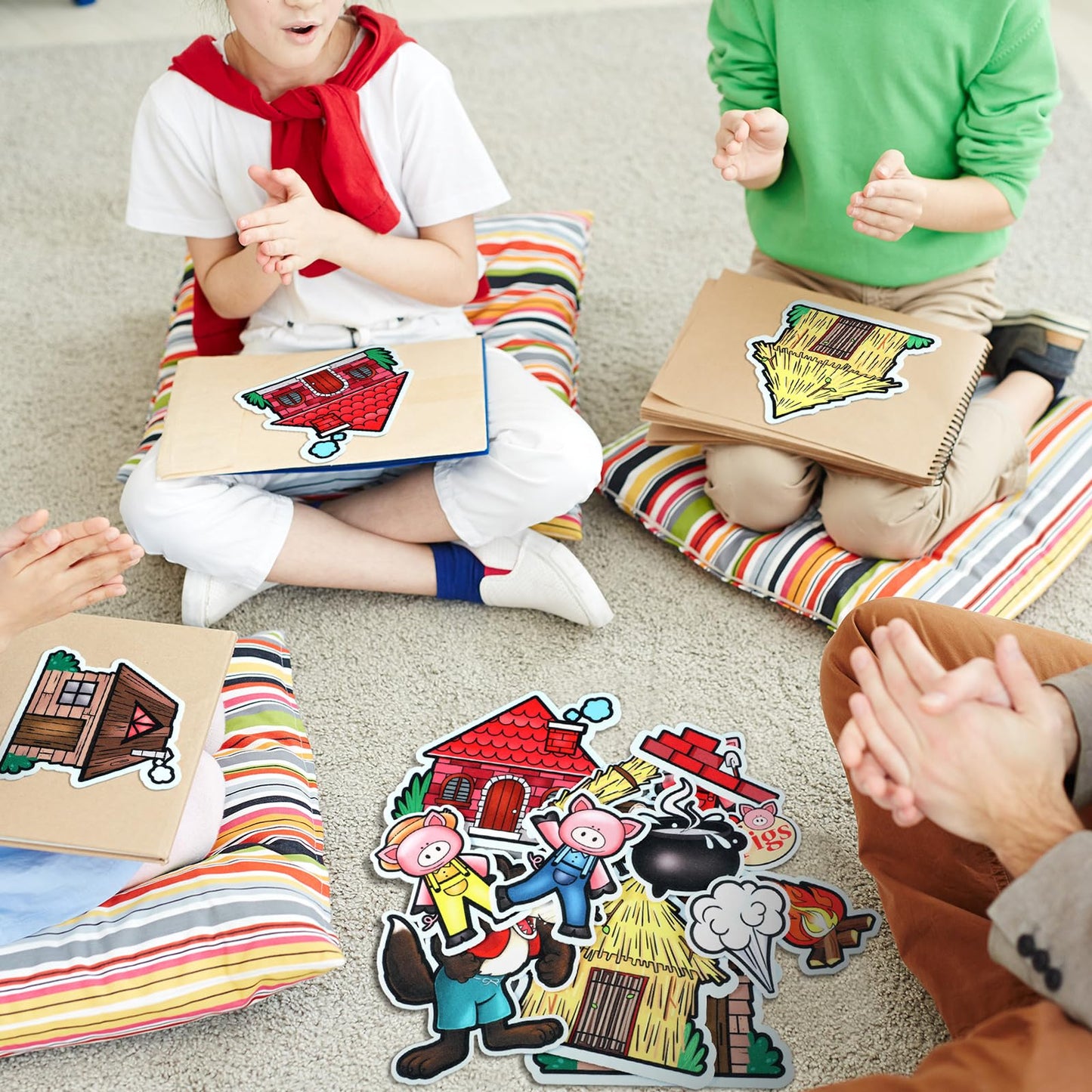 Peryiter 14 Pack Three Little Pigs Felt Board Story Sets Precut Board Flannel Figures Stories for Preschool Toddlers Stories Play Activity